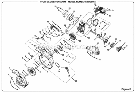 Page B Diagram and Parts List for RY09051  Ryobi Leaf Blower / Vacuum
