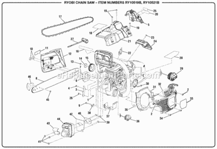 General_Assembly Diagram and Parts List for RY10521B  Ryobi Chainsaw
