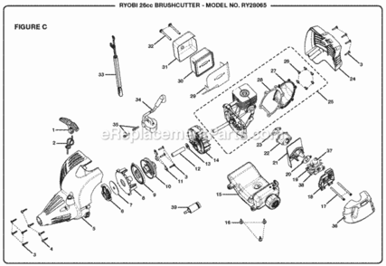 Page C Diagram and Parts List for RY28065  Ryobi Brush Cutter