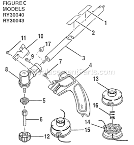 Lower Shaft Assembly Diagram and Parts List for SS30 RY30043 Ryobi Trimmer