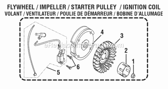 Flywheel__Impeller__Starter_Pulley__Ignition_Coil Diagram and Parts List for RY9C3501  Ryobi Generator