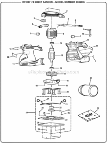 General_Assemby Diagram and Parts List for S652DG  Ryobi Sander Polisher