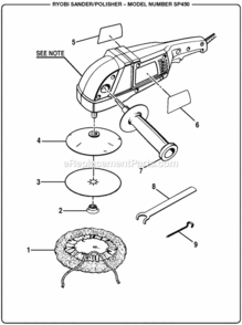 General_Assembly_(Part_1) Diagram and Parts List for SP450  Ryobi Sander Polisher