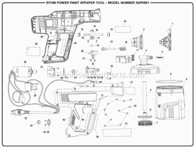 General_Assembly Diagram and Parts List for SSP0501  Ryobi Paint Sprayer