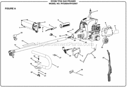 Figure_A Diagram and Parts List for TP26  Ryobi Pole Saw