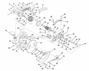 Motor  Gearbox  Guard Assembly Diagram and Parts List for TS1300  Ryobi Miter Saw