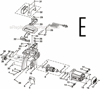 Page E Diagram and Parts List for TS1341  Ryobi Miter Saw