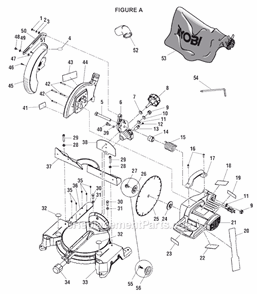Page A Diagram and Parts List for TS1352  Ryobi Miter Saw