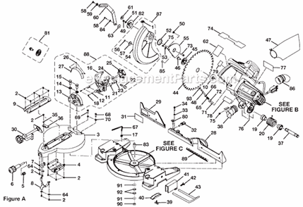 Page A Diagram and Parts List for TS1553DXL  Ryobi Miter Saw
