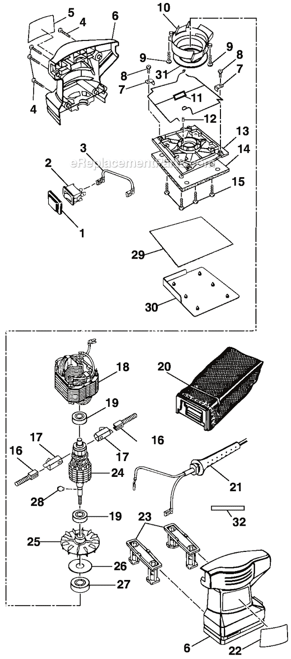 Page A Diagram and Parts List for S605D  Ryobi Sander Polisher