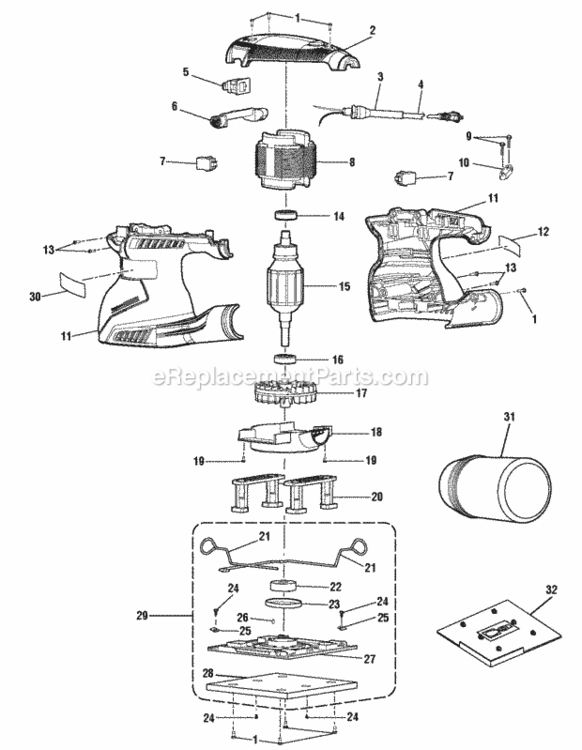 General_Assembly Diagram and Parts List for S652D  Ryobi Sander Polisher