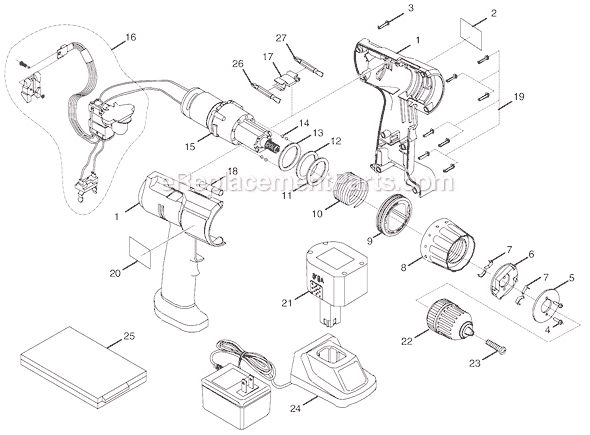 Page A Diagram and Parts List for SA960  Ryobi Cordless Drill