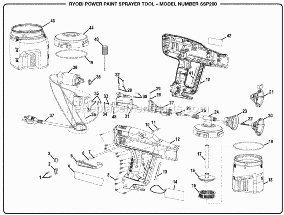 Power_Paint_Sprayer_Tool Diagram and Parts List for SSP200  Ryobi Paint Sprayer