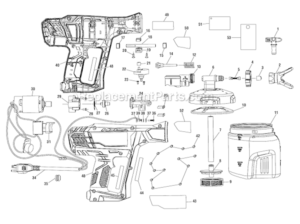 Page A Diagram and Parts List for SSP300  Ryobi Paint Sprayer