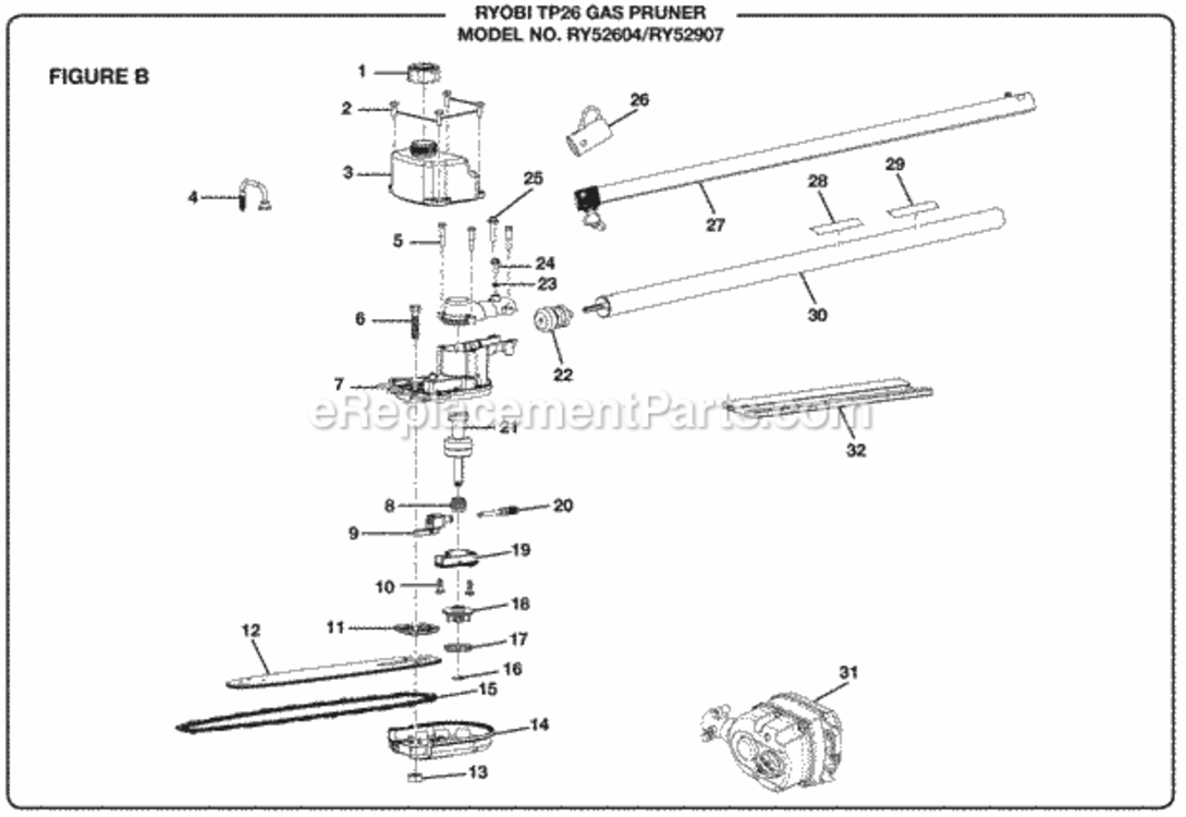Figure_B Diagram and Parts List for TP26  Ryobi Pole Saw