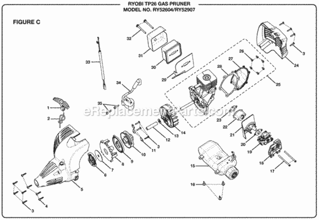 Figure_C Diagram and Parts List for TP26  Ryobi Pole Saw