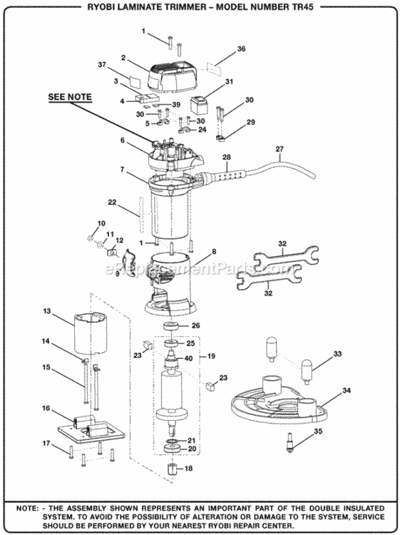 General_Assembly Diagram and Parts List for TR45  Ryobi Trimmer