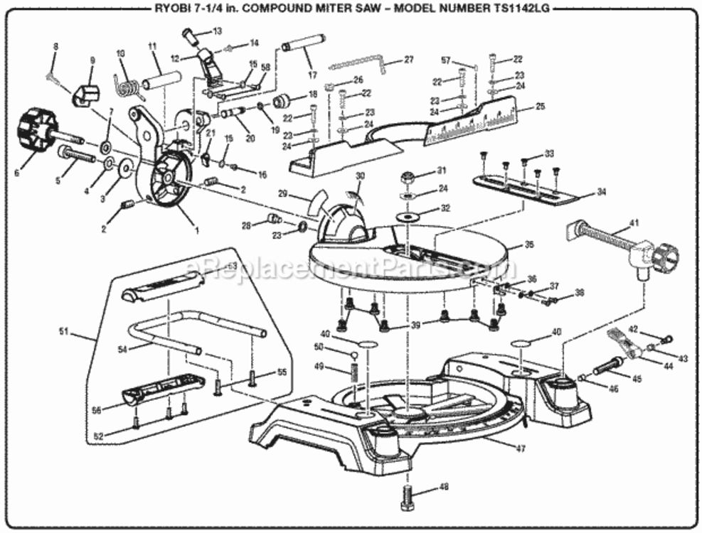 Figure_B Diagram and Parts List for TS1142LG  Ryobi Miter Saw