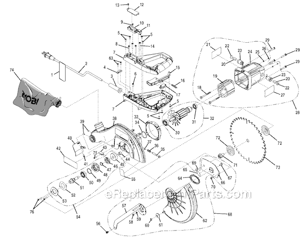 Page A Diagram and Parts List for TS1343L  Ryobi Miter Saw