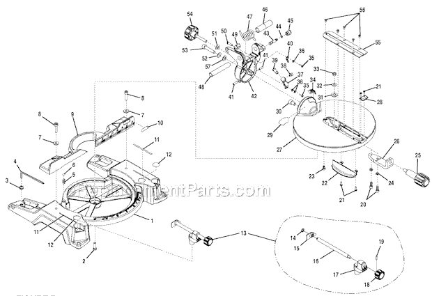 Page B Diagram and Parts List for TS1343L  Ryobi Miter Saw