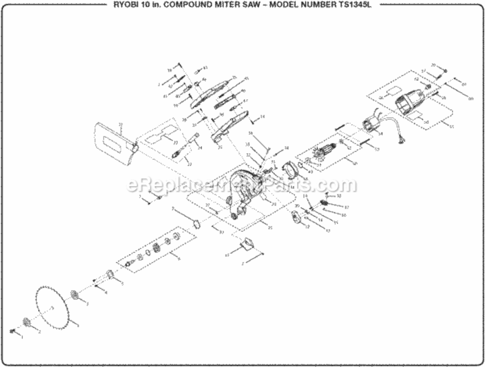 Figure_A Diagram and Parts List for TS1345L  Ryobi Miter Saw