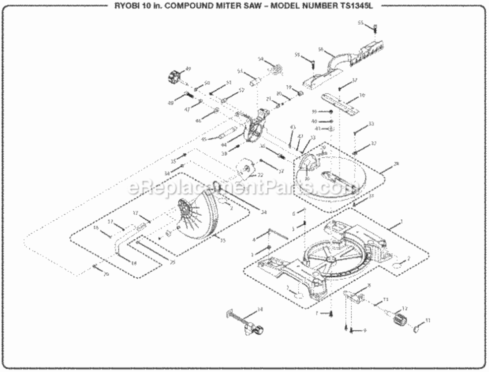 Figure_B Diagram and Parts List for TS1345L  Ryobi Miter Saw