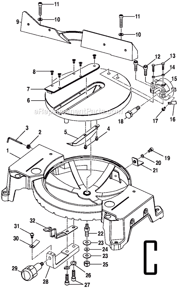 Page C Diagram and Parts List for TS1350  Ryobi Miter Saw