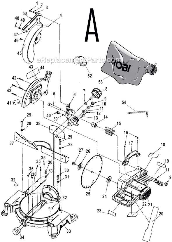 Page A Diagram and Parts List for TS1351  Ryobi Miter Saw