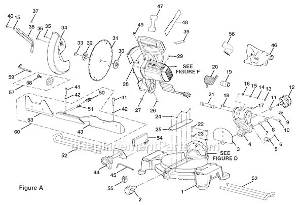 Page A Diagram and Parts List for TS1353DXL  Ryobi Miter Saw