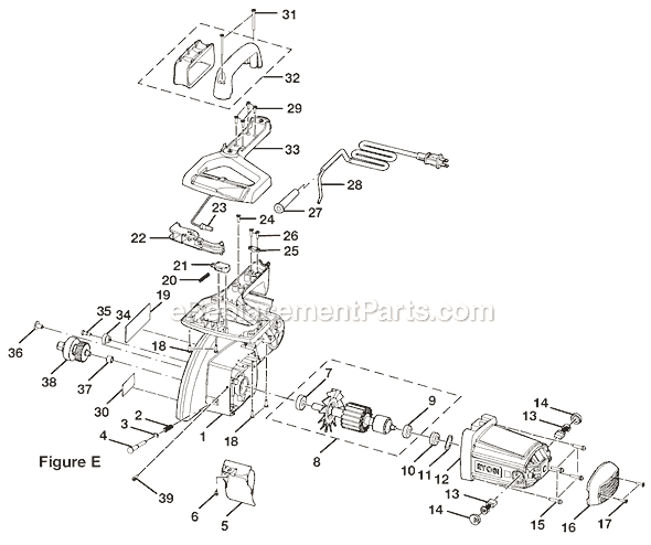 Page E Diagram and Parts List for TS1353DXL  Ryobi Miter Saw