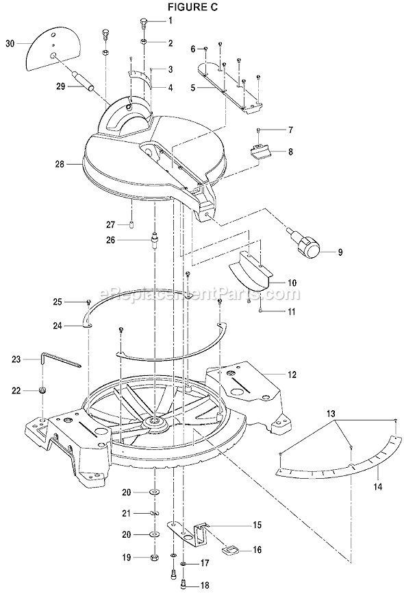 Page C Diagram and Parts List for TS13550  Ryobi Miter Saw