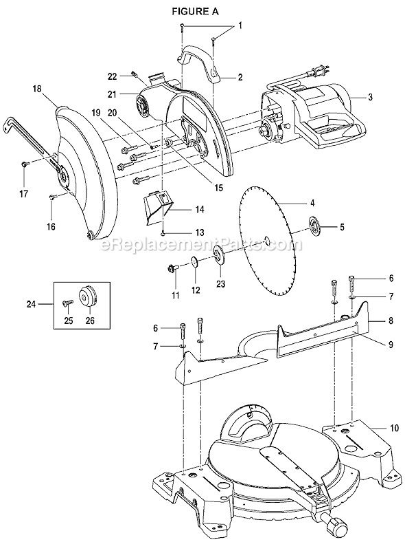Page A Diagram and Parts List for TS13551  Ryobi Miter Saw