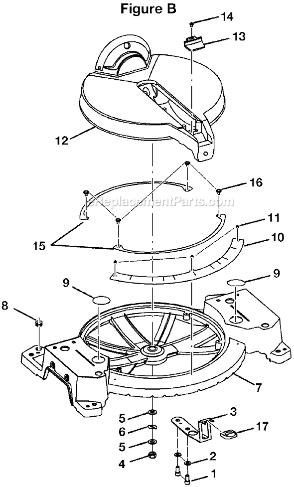 Page B Diagram and Parts List for TS13552DXL  Ryobi Miter Saw