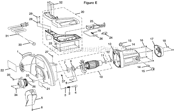 Page E Diagram and Parts List for TS13552DXL  Ryobi Miter Saw