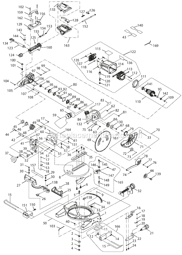 Page A Diagram and Parts List for TS1355L  Ryobi Miter Saw