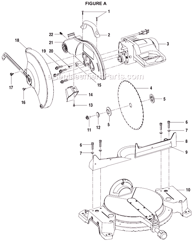 Page A Diagram and Parts List for TS1550  Ryobi Miter Saw