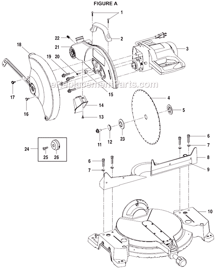 Page A Diagram and Parts List for TS1551  Ryobi Miter Saw