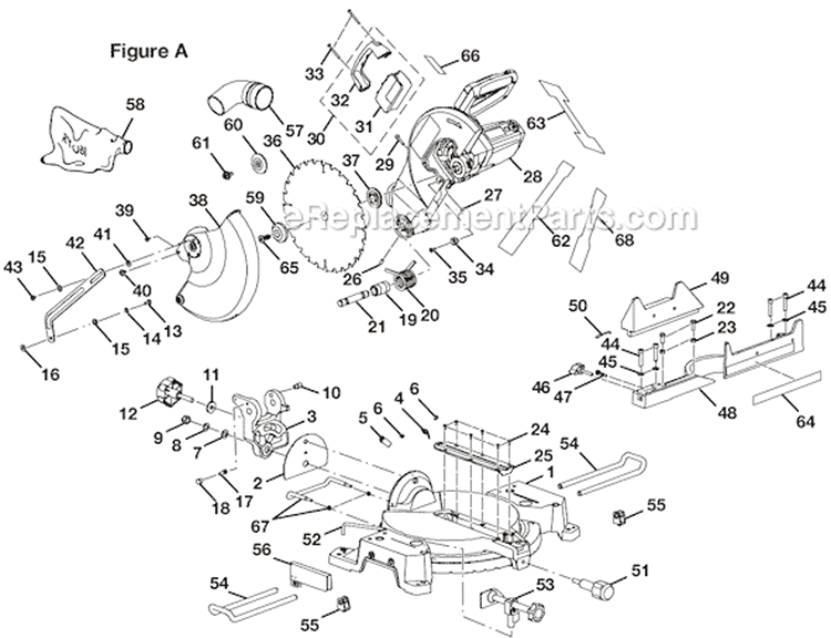 Page A Diagram and Parts List for TS1552DXL  Ryobi Miter Saw