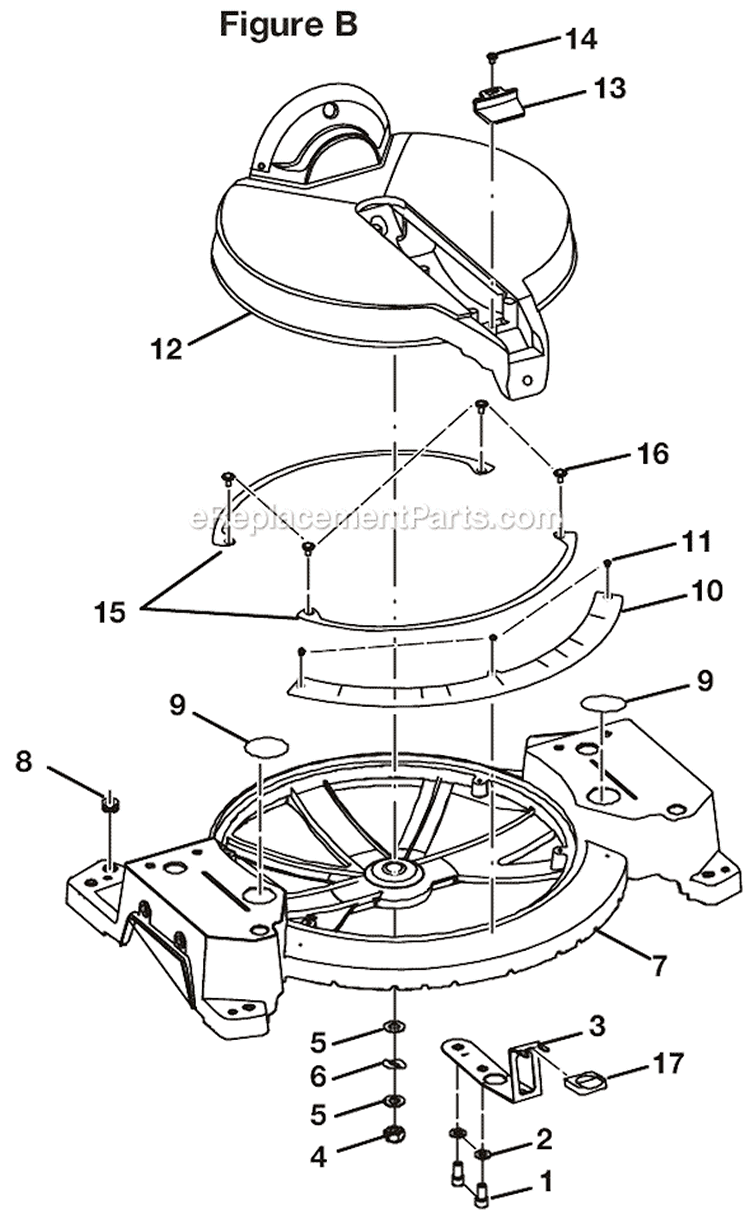 Page B Diagram and Parts List for TS1552DXL  Ryobi Miter Saw