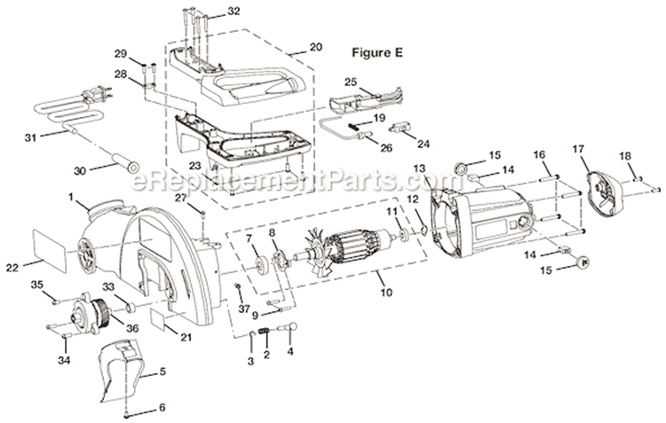 Page E Diagram and Parts List for TS1552DXL  Ryobi Miter Saw