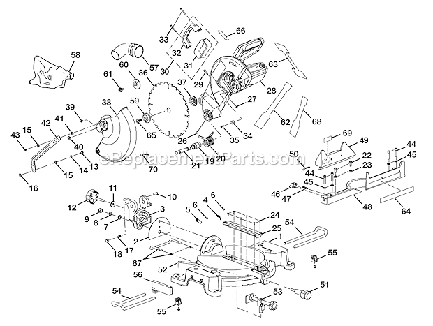 Figure A Diagram and Parts List for TS1552LA  Ryobi Miter Saw