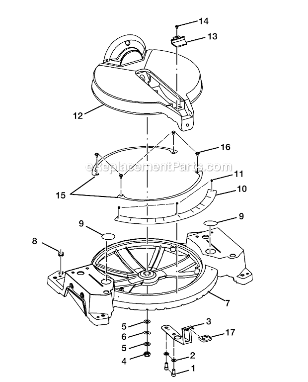 Figure B Diagram and Parts List for TS1552LA  Ryobi Miter Saw