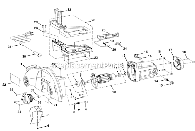 Figure E Diagram and Parts List for TS1552LA  Ryobi Miter Saw