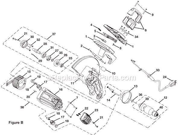 Page B Diagram and Parts List for TS1553DXL  Ryobi Miter Saw