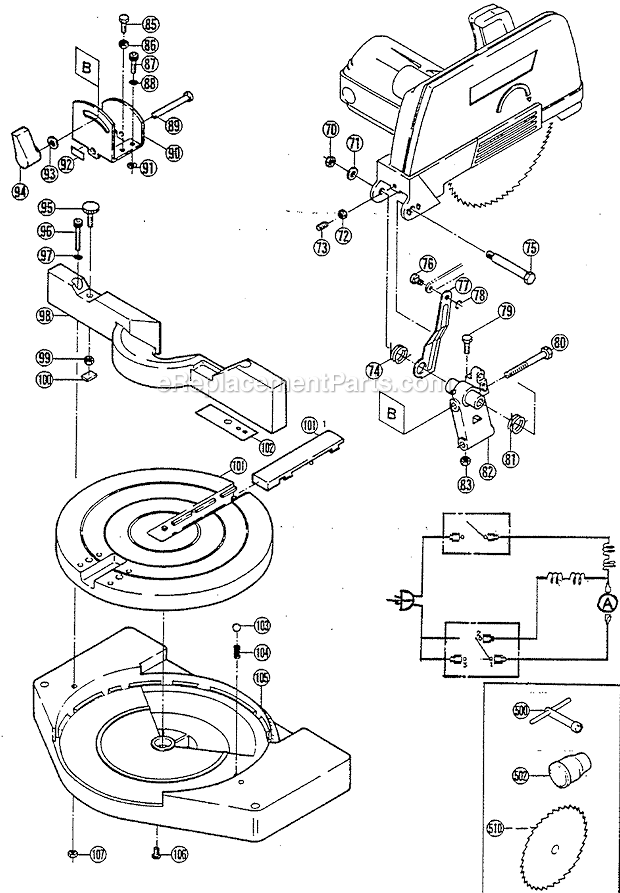 Page B Diagram and Parts List for TS200  Ryobi Miter Saw