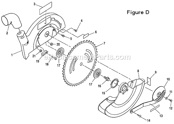 Page D Diagram and Parts List for TS230  Ryobi Miter Saw