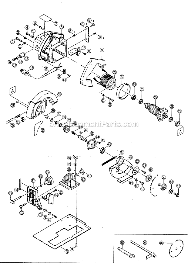 Page A Diagram and Parts List for W640C  Ryobi Circular Saw