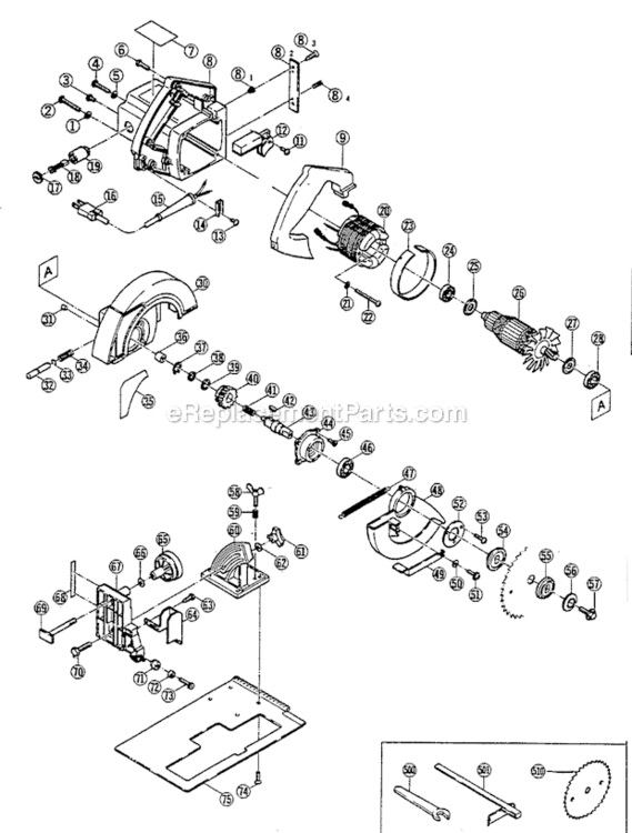 Page A Diagram and Parts List for W740C  Ryobi Circular Saw