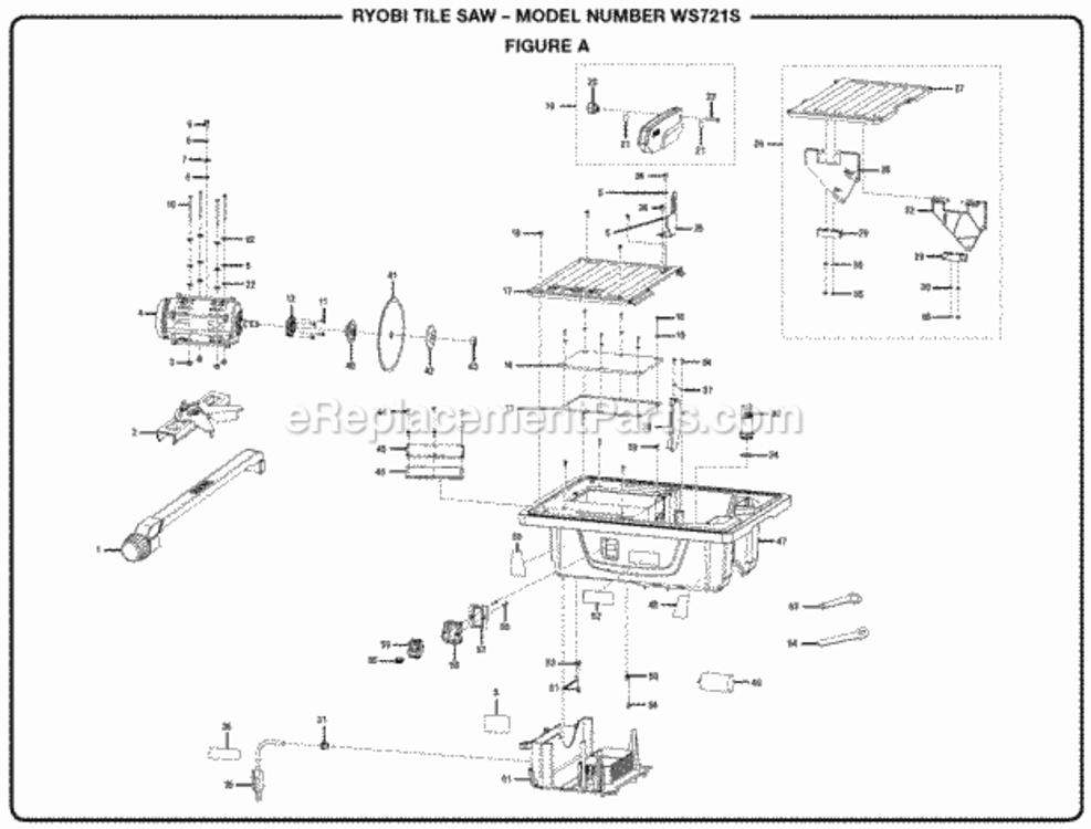 Figure_A Diagram and Parts List for WS721S  Ryobi Tile Saw