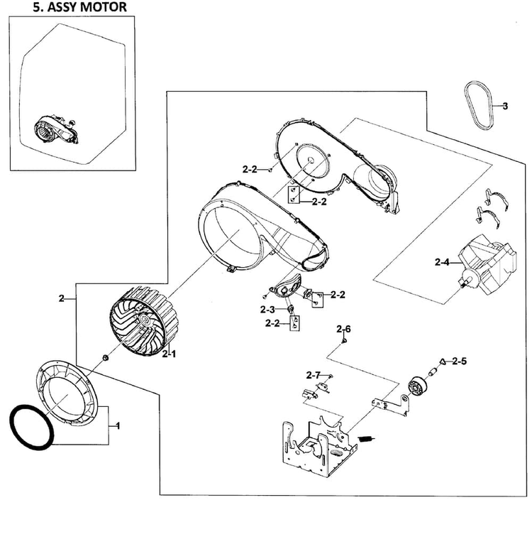 Motor Assy Diagram and Parts List for DV419AGU XAA-0002 Samsung Dryer
